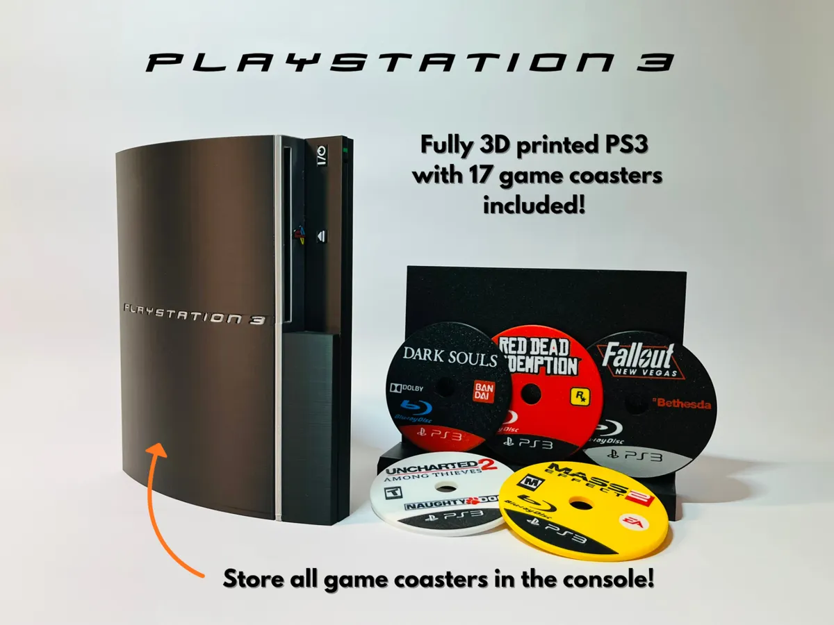 Playstation 3 Console with 17 Game Coasters by VarthDader MakerWorld: Download Free 3D Models - 3D model önizlemesi