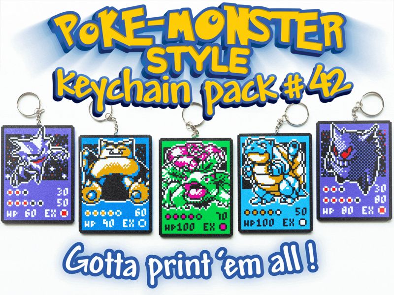 Poke-Monster Keychain TCG Pack #42 Gengar Snorlax