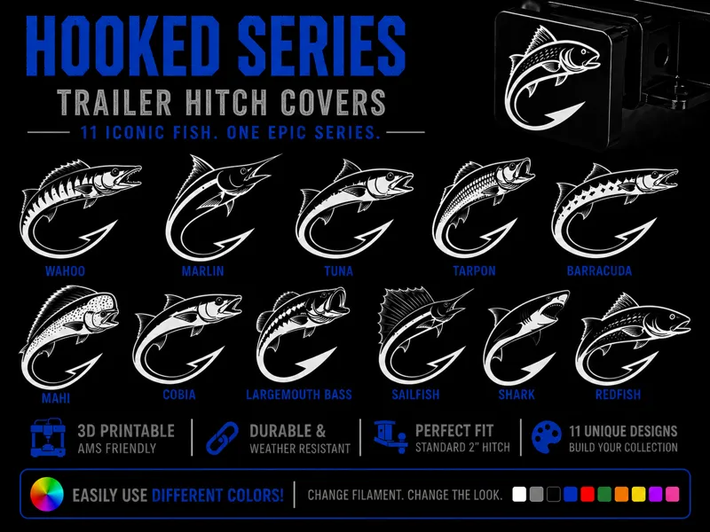 Fish Hook Trailer Hitch Covers - Hooked Series