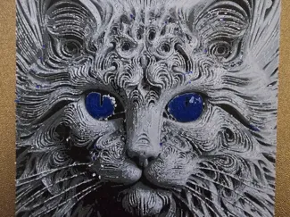 Beautiful hueforge cat with blue eyes.  