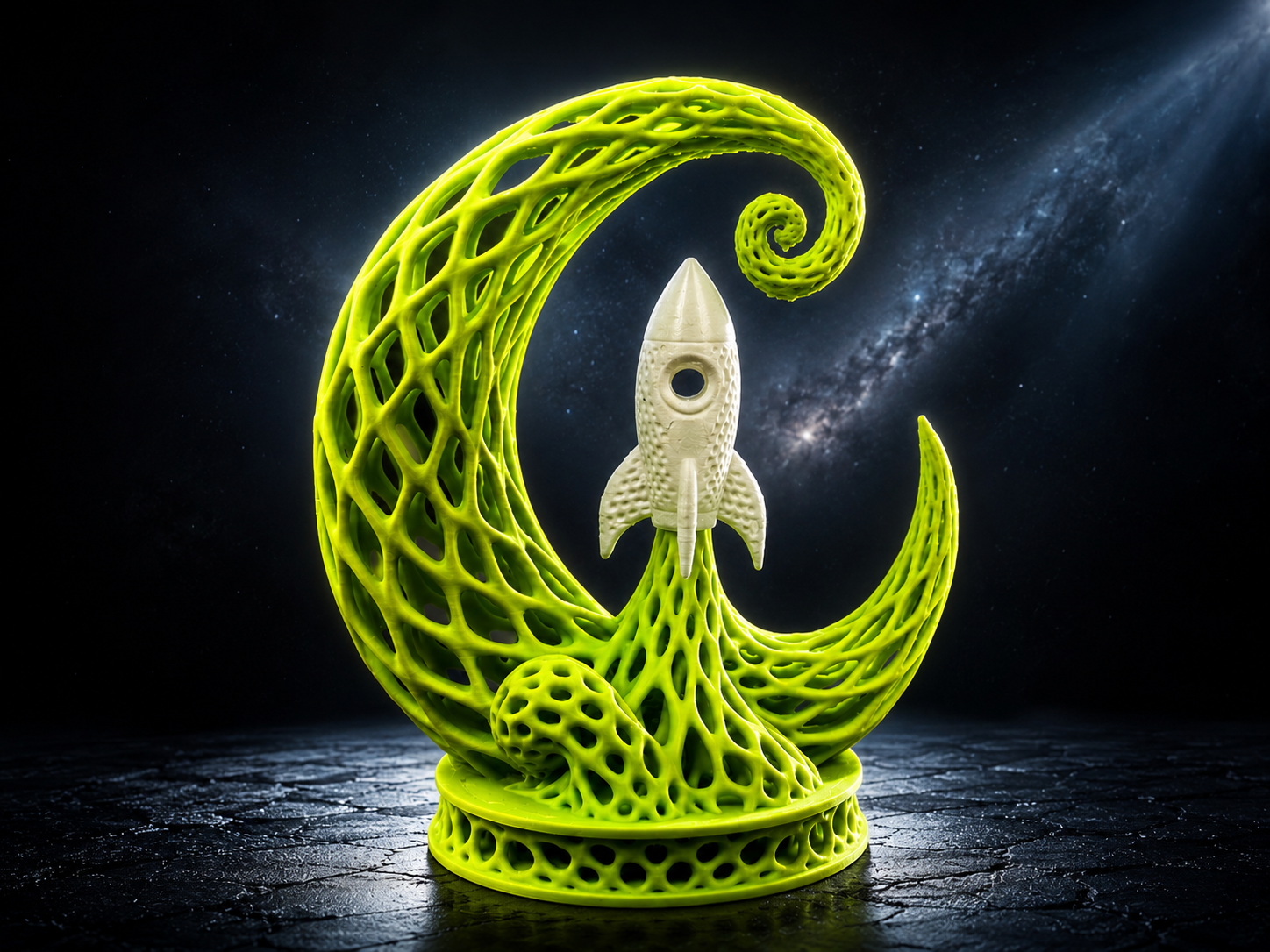 Rocket Moon Wave Sculpture – Space Decor