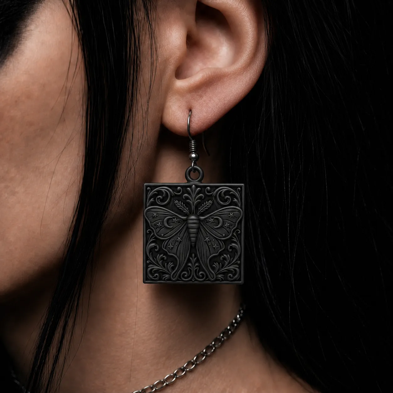 Goth Moth Pendant & Earring Set view 2