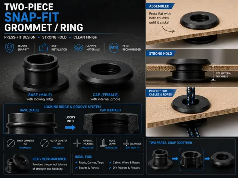 Letrero o emblema decorativo: Parametric Press-Fit Grommet & Ring — referencia de MakerWorld