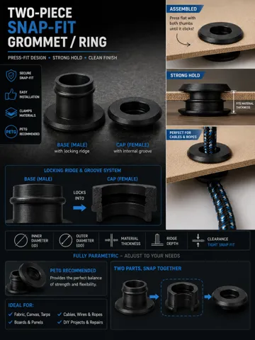 Letrero o emblema decorativo: Parametric Press-Fit Grommet & Ring — vista de referencia 2
