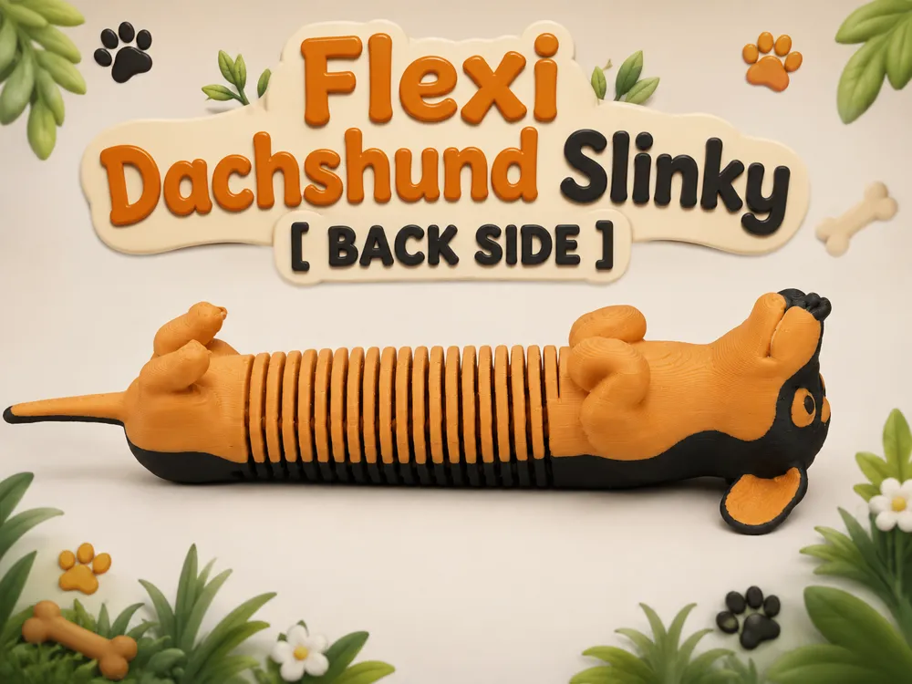 Modelo para impresión 3D: Flexi Slinky Dachshund [BACK SIDE]. Referencia del modelo original.