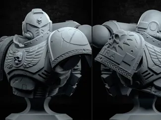 Grimdark Armored Bust – Sci-Fi Display Model