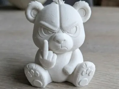 Grumpy Middle Finger Bear | Funny Desk Ornament 3D Printed Model