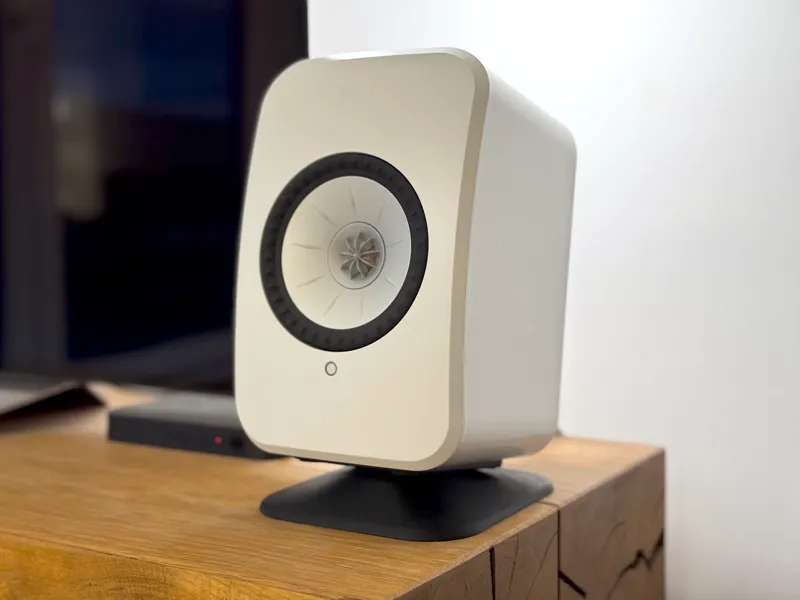 KEF LSX desk pad with insets for rubber feet