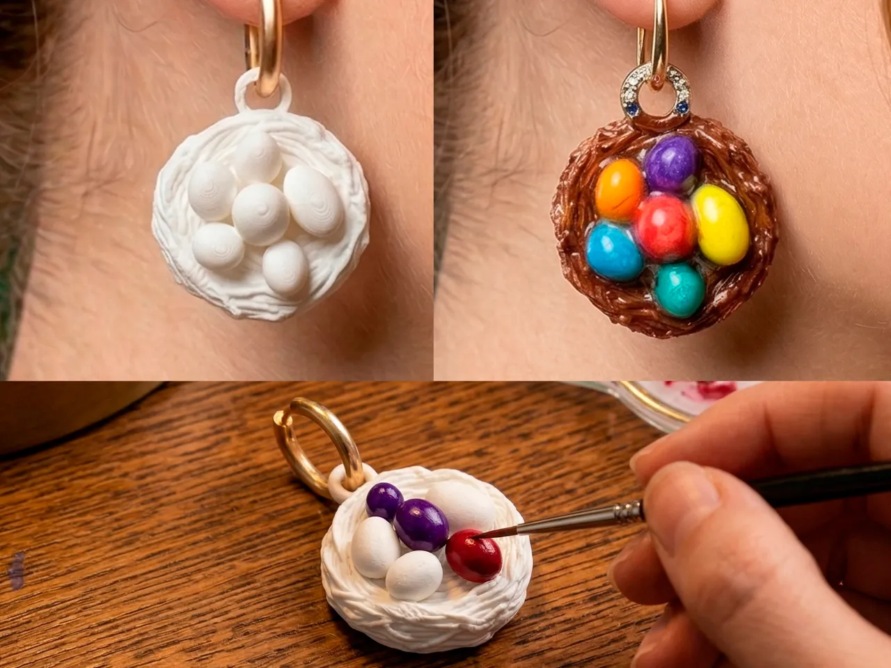 Easter Nest Earrings Easy print Painted DIY Design view 2