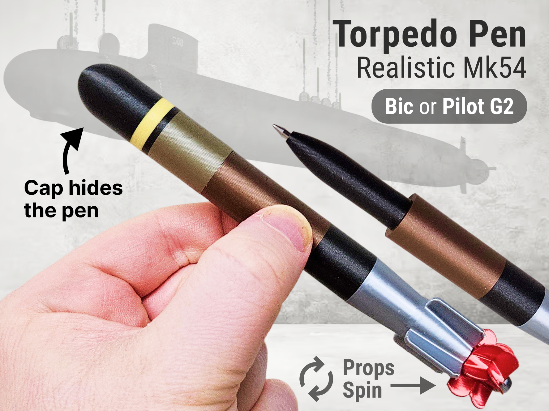 Torpedo Pen with Spin-able Propeller