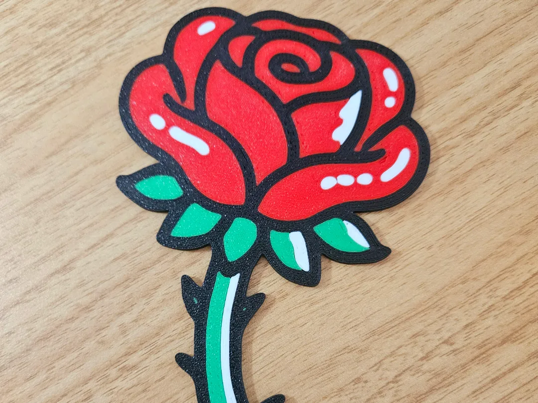 2D Cartoon Red Rose with Green Stem and Leaves - Free 3D Print Model ...
