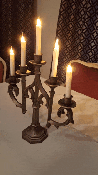 Chandelier with printed candles, LED effect Lights