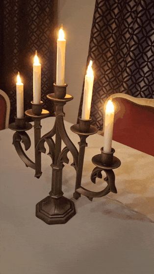 Chandelier with printed candles, LED effect Lights