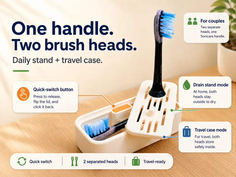 Sonicare Brush Heads Travel Case & Drain Stand