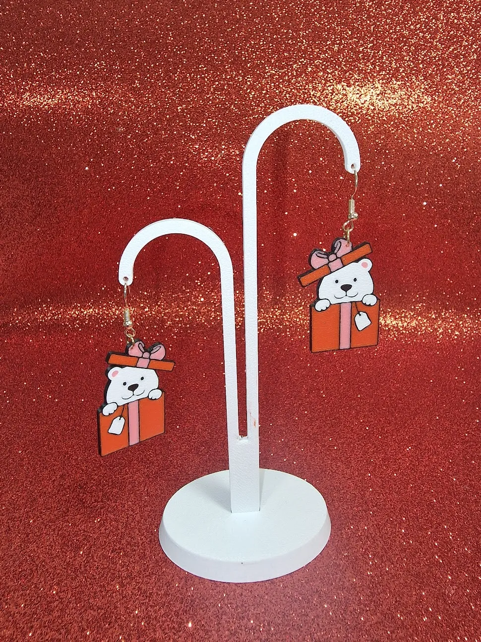 Teddy bear gift earrings view 3