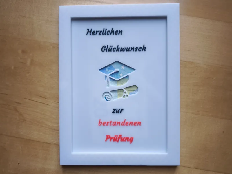 Geld Geschenk mit Rahmen bestandene Prüfung