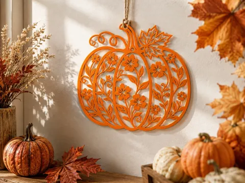 Adorno temático: Floral Autumn Pumpkin Wall Decor — referencia de MakerWorld