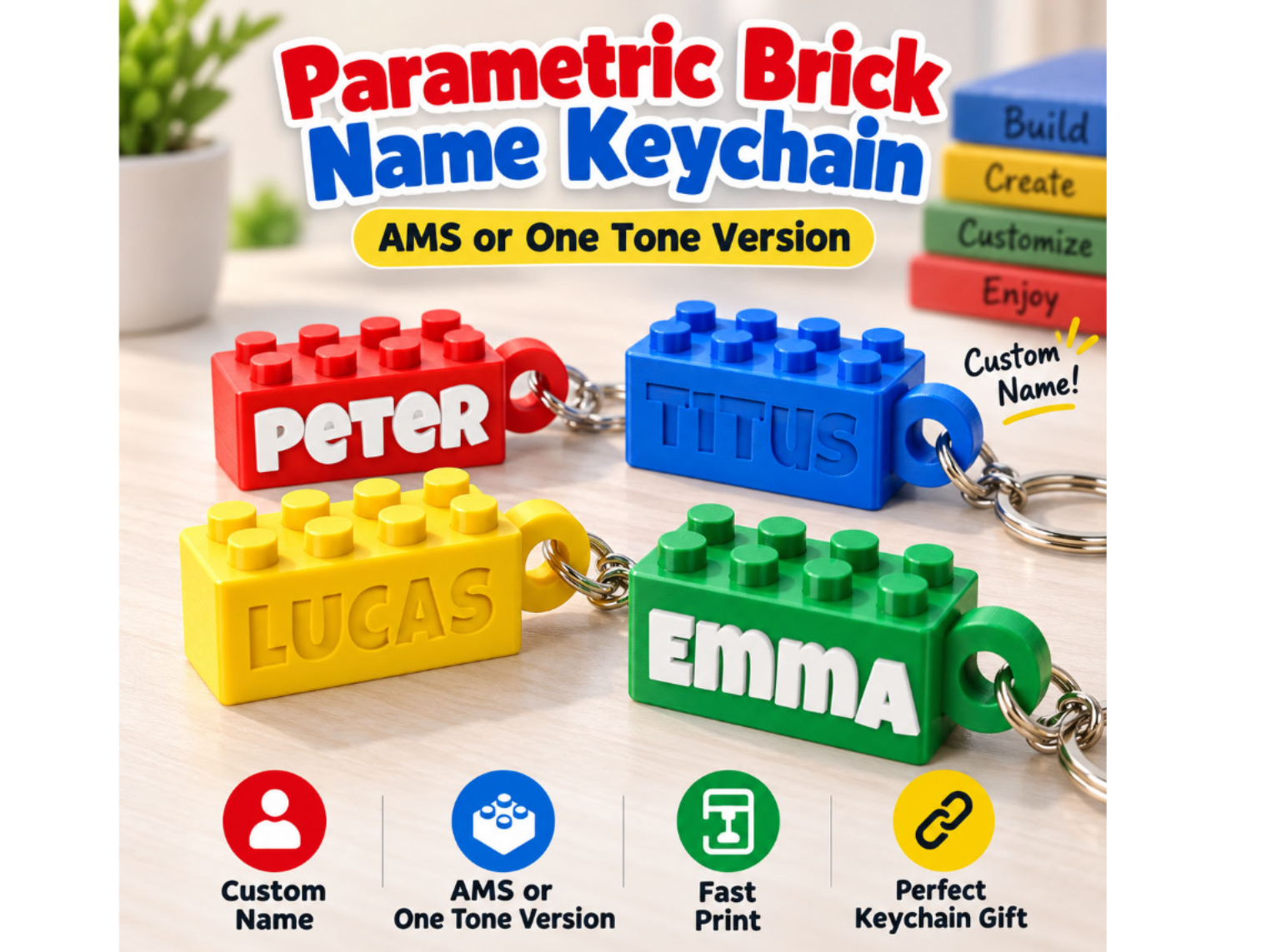 Parametric Brick Name Keychain Generator Legos AMS - 1