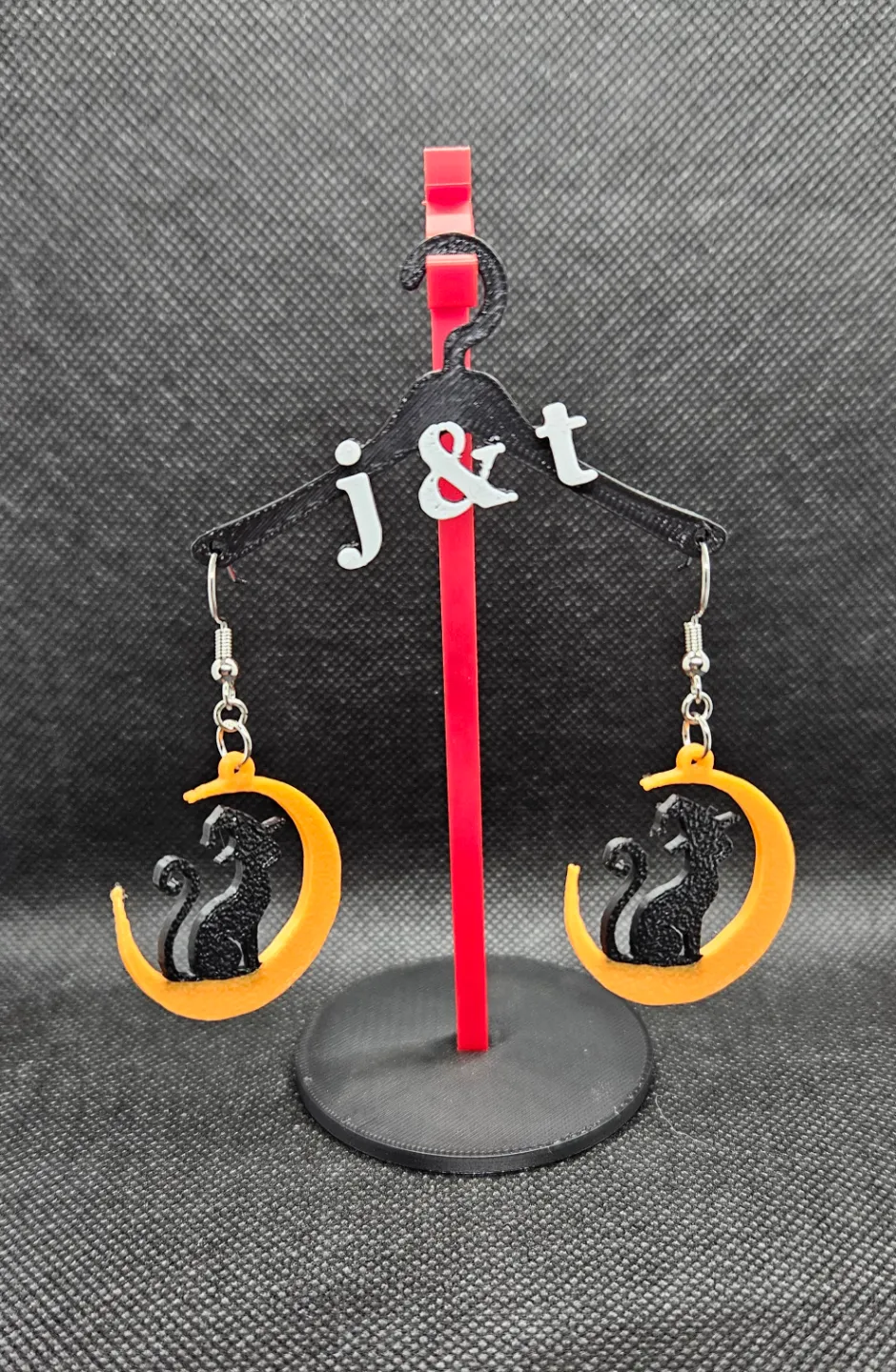 Halloween Cat on Moon earrings view 2