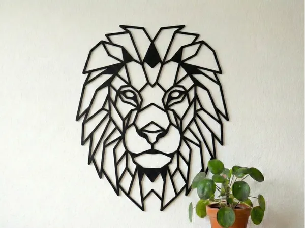 Tête de lion géométrique — déco murale