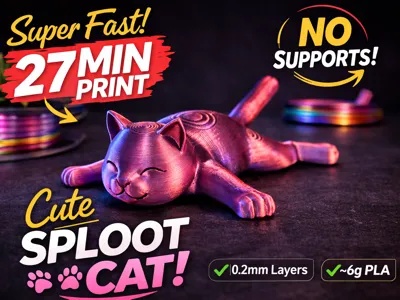Cute Sploot Cat – No Supports – Quick Print