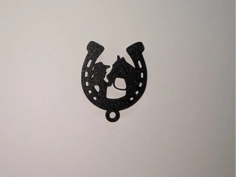 Horseshoe Keychain with Horse and Rider