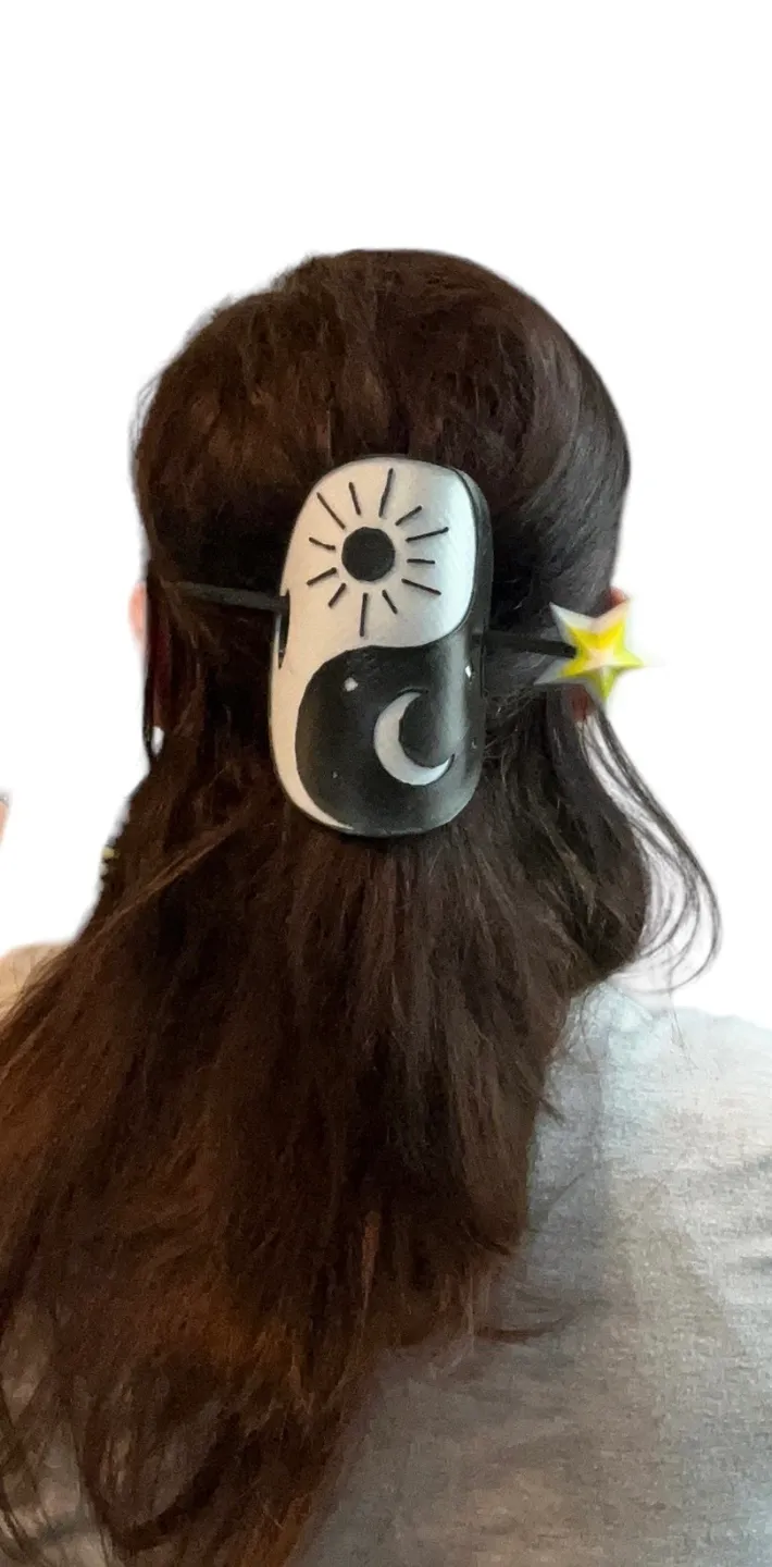 Yin and Yang, Moon and Sun, Celestial Hair Pin Barrette with Star