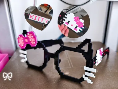 Hello Kitty kitty猫凯蒂猫像素风格蝴蝶结眼镜成人儿童