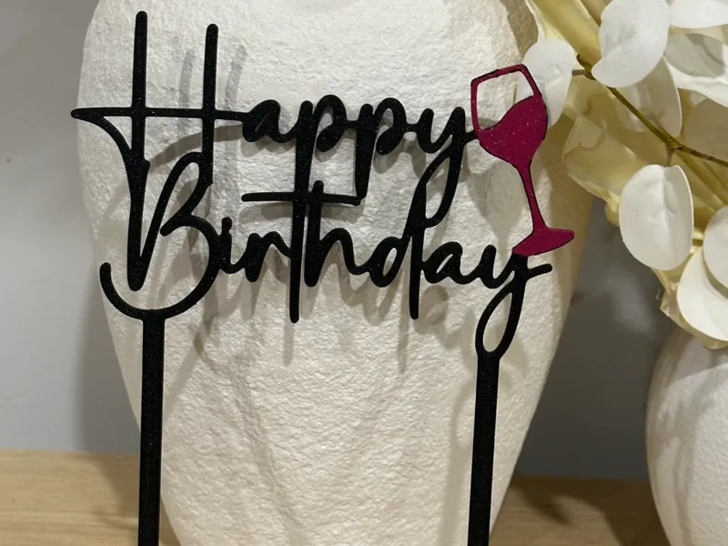 Happy Birthday cake topper with wine glass