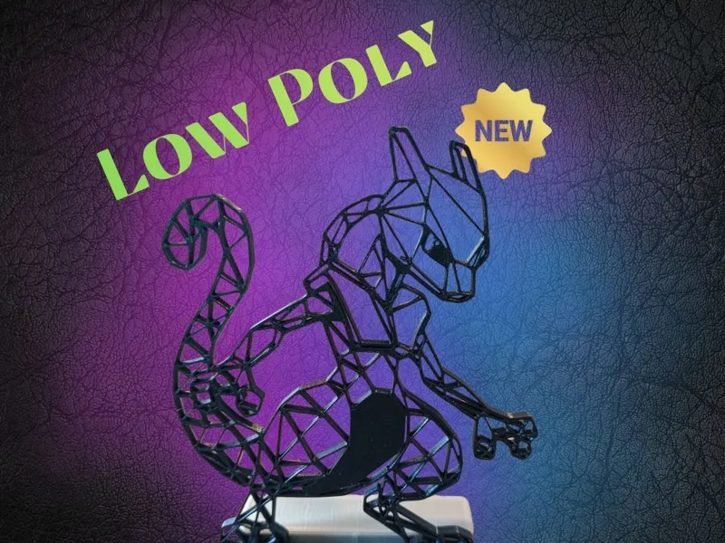 Geometric Low Poly Mewtu mit Display Base