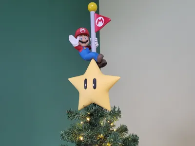 Mario end-level flagpole christmas tree topper