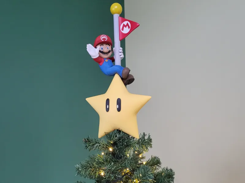 Mario end-level flagpole christmas tree topper