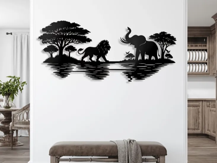Safari Silhouette – Löwe & Elefant Wall Art