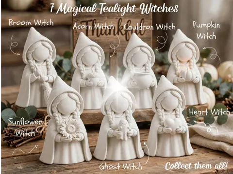 Accesorio de iluminación decorativa: Tealight Witch With Ghost Figure — referencia de MakerWorld