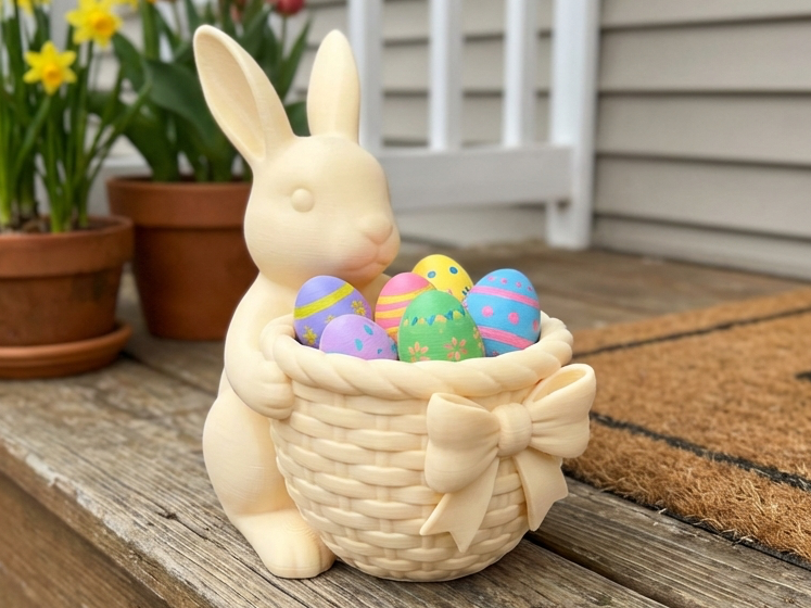 Easter Bunny Basket Catchall Coquette Ribbon Bow 