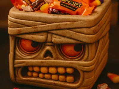 Mummy Halloween Candy Basket /  Holder / Planter