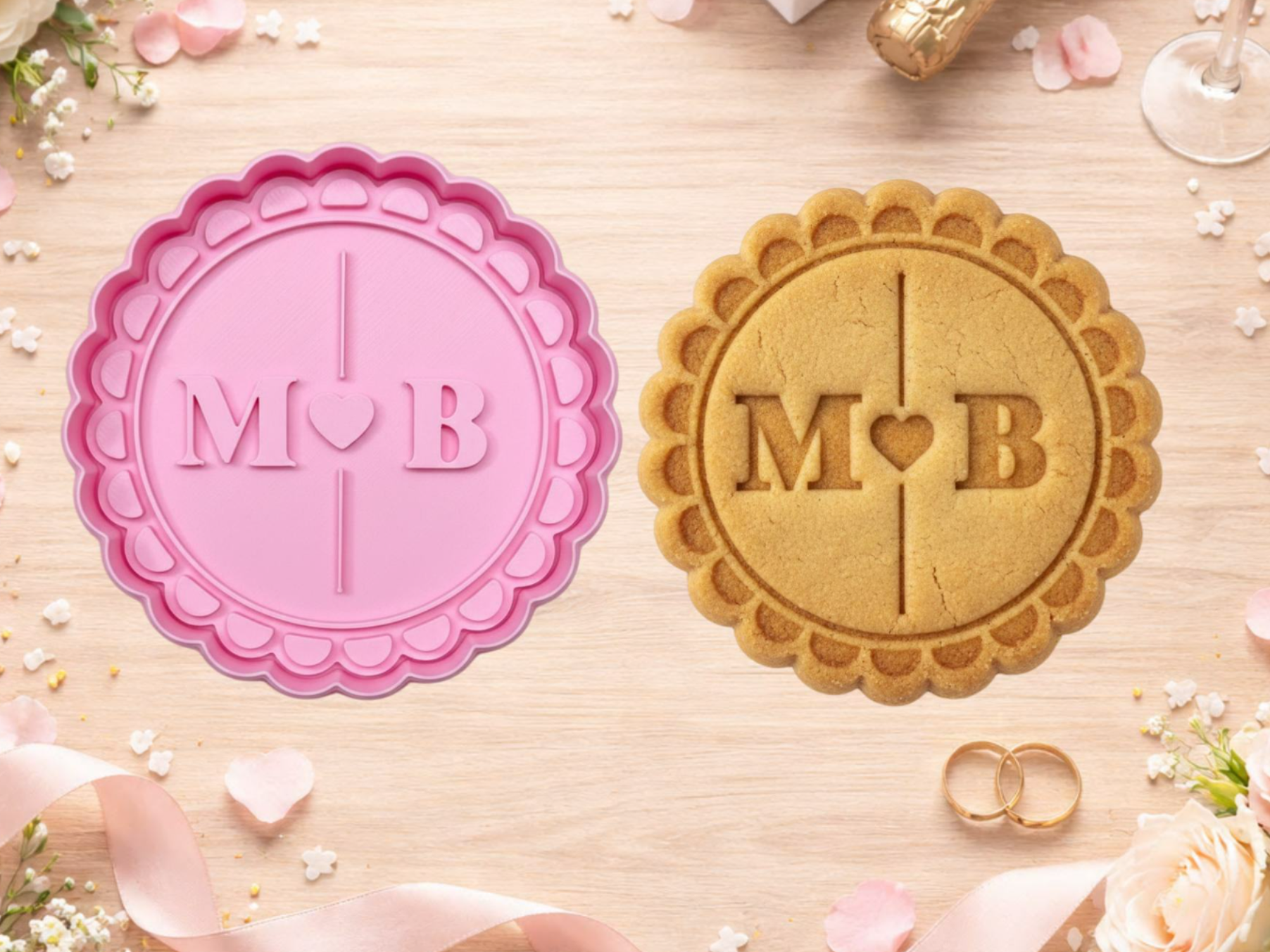 Wedding Monogram Cookie Cutter+Stamp–Editable Mod1