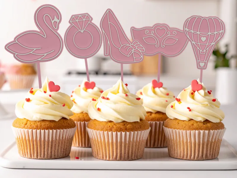 Elegant Romance Cupcake Toppers - Swan,Ring & More
