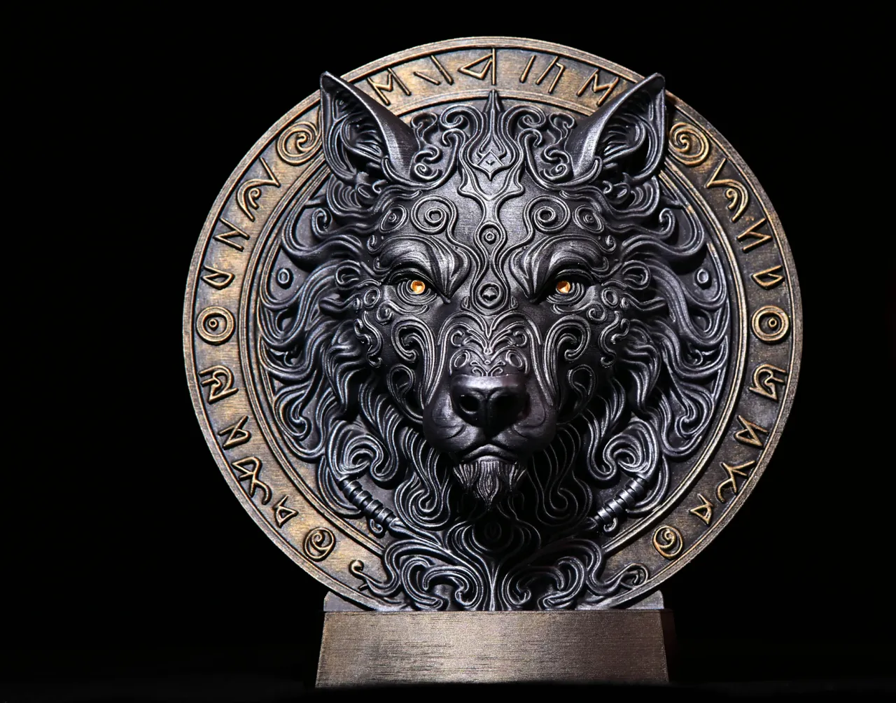 Wolf Head Wall Relief – Viking Runes view 3
