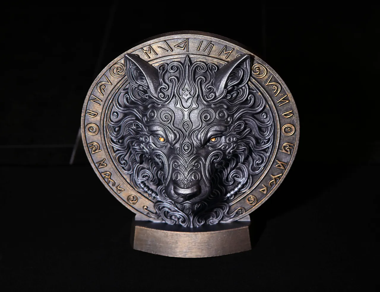 Wolf Head Wall Relief – Viking Runes view 2