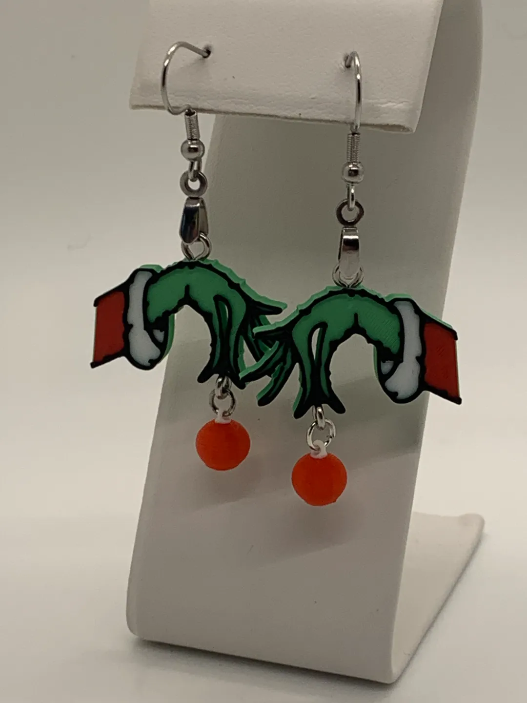 Grinch Stealing Ornament Christmas Earrings view 3