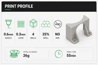 0.6mm nozzle, 0.3mm layer, 4 walls, 25% infill