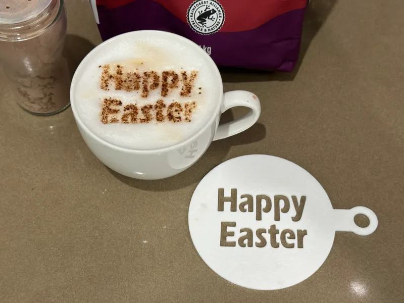 Happy Easter Coffee Stencil - Cappuccino art