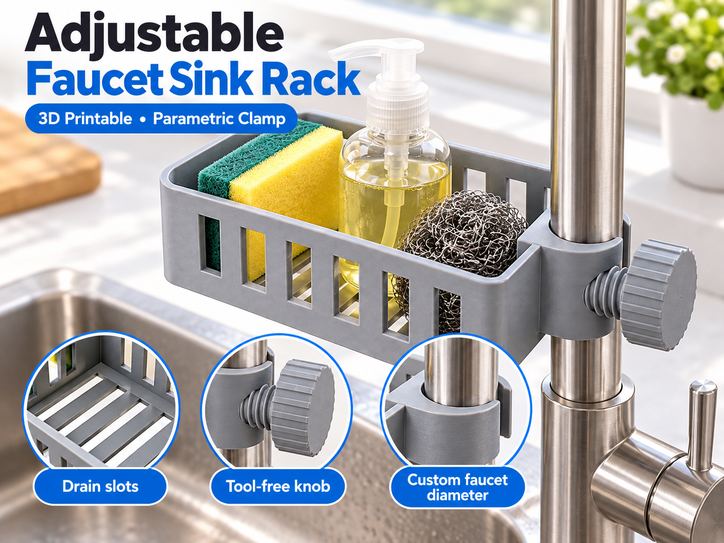 Parametric/Adjustable Faucet Sink Rack - 1