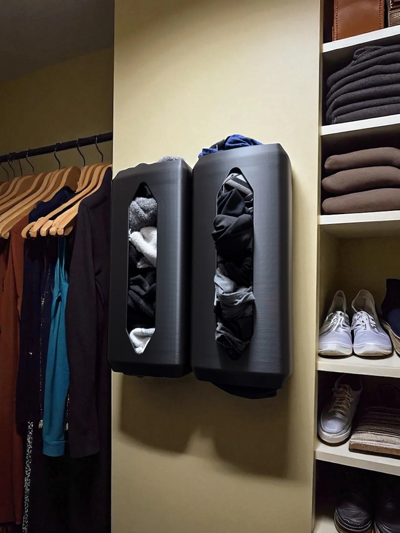 Wall mounted sock, underwear, towel dispenser view 2