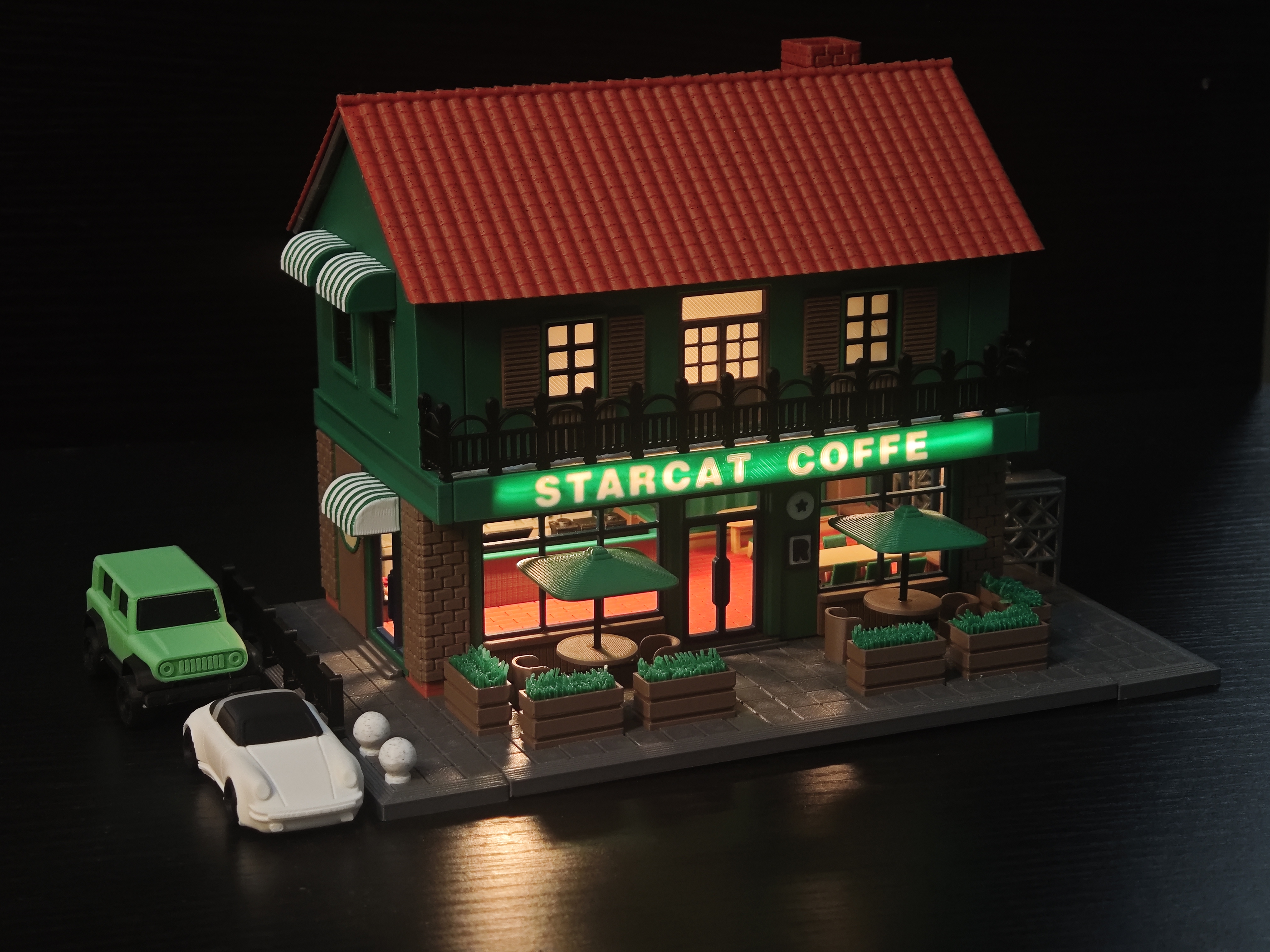 Miniatura 1 do modelo 3D 1/64微缩模型“星猫”咖啡店街头场景（全拼装无需胶水）