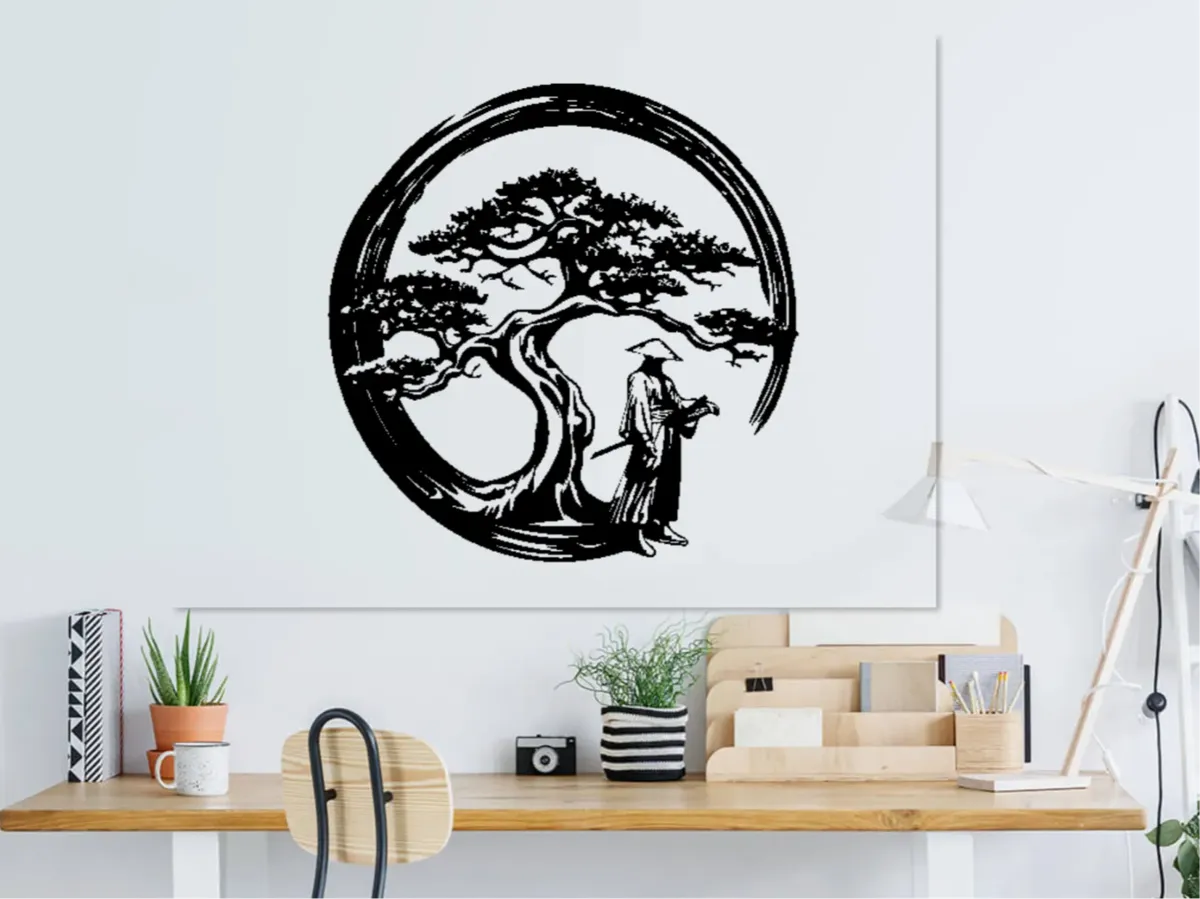 Art mural 2D samurai japonais