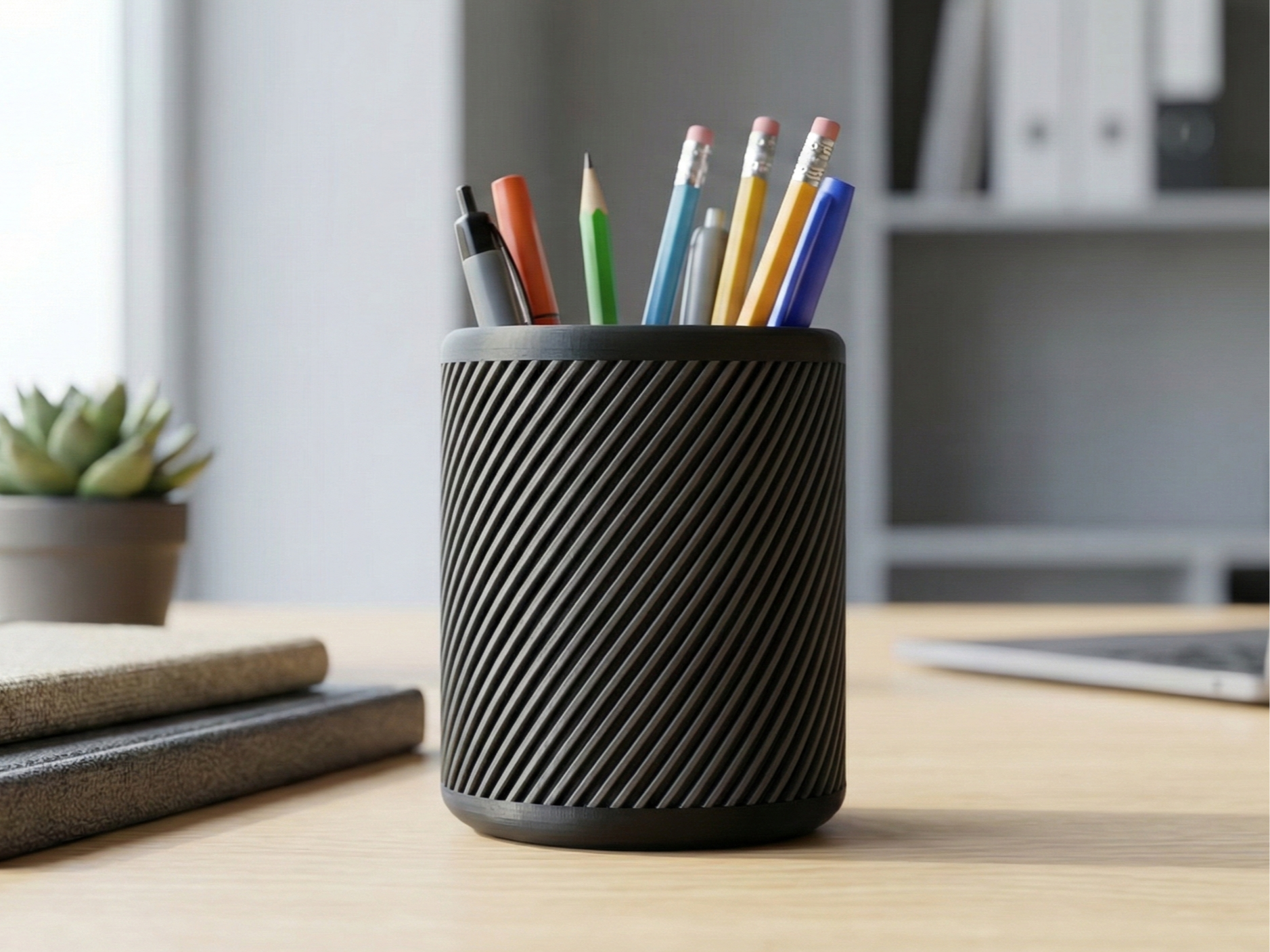 Modern Spiral Flute Pencil Cup | Minimalist