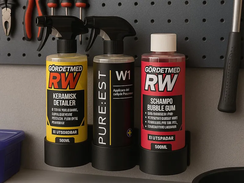 Wallmounted holder for car detail bottles 