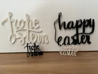 English "Happy Easter", 0.2mm layer, 1 walls, 0% infill